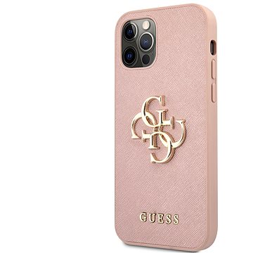 Guess PU Saffiano Big 4G Metal Logo hátlap az Apple iPhone 12/12 Pro készülékhez, rózsaszín - Telefon hátlap