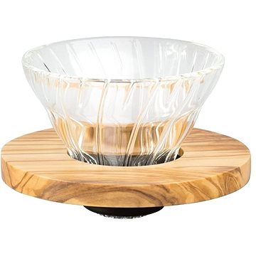 Hario Dripper V60-01, üveg, olívafával