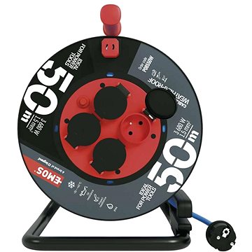 EMOS Időjárásálló kábeldob, 50 m, 4 aljzat, kék, szilikon, 230 V, 1,5 mm2