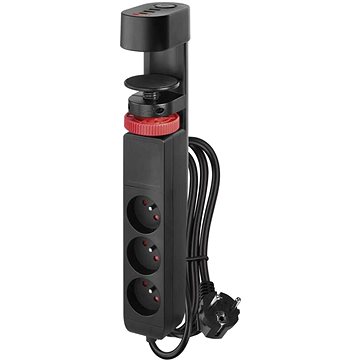 EMOS 3 aljzat, 1,5 m, kapcsoló, USB, fekete
