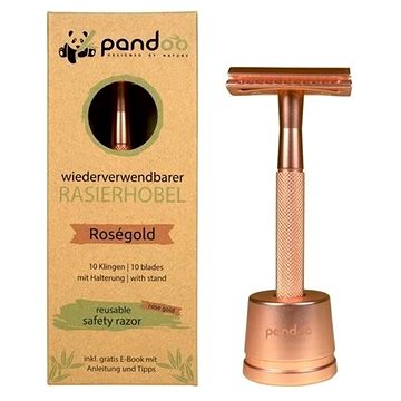 PANDOO rózsaarany fém borotva + 10 db borotvapenge