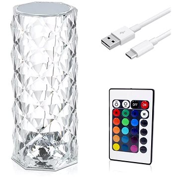 Izoxis 22518 Kristály LED asztali lámpa, 16 szín, érintőképernyő, távirányító, 400 mAh