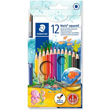 STAEDTLER Akvarell színes ceruzák ecsettel, 12 szín