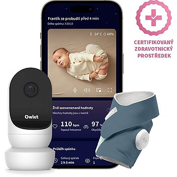 Owlet Dream Sock 0-18 hónapos babáknak (kék) és Owlet Cam 2 kamera