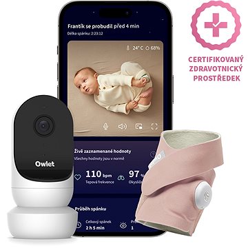 Owlet Dream Sock 0-18 hónapos babáknak (matt rózsaszín) és Owlet Cam 2 kamera