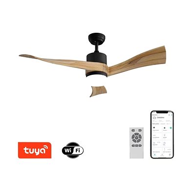 IMMAX NEO LITE SOFISTICADO Smart LED mennyezeti lámpa ventilátorral Tuya, WiFi, fekete/fa