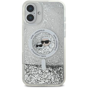 Karl Lagerfeld Liquid Glitter Karl and Choupette Heads iPhone 16 átlátszó MagSafe tok