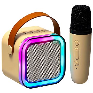 KIK KX3379 Karaoke Bluetooth hangszóró, 6 W + vezeték nélküli mikrofon, bézs