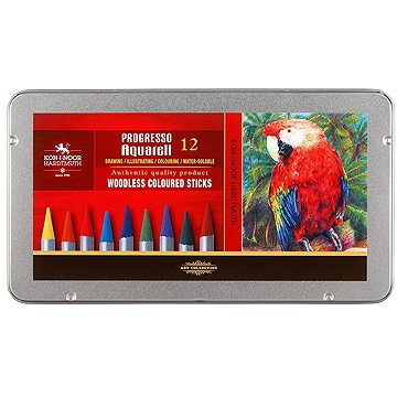 Koh-i-noor Progresso aquarell 8782/12 Akvarelové pastelky v laku, v plechovém pouzdře 12 ks