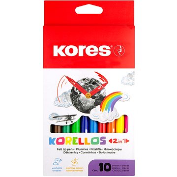 KORES KORELLOS gyerekeknek, 2 az 1-ben (vékony és vastag hegy), 10 szín