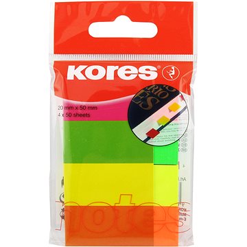 KORES 20 x 50 mm, 4 x 50 lap, többféle neon színű papír címkék