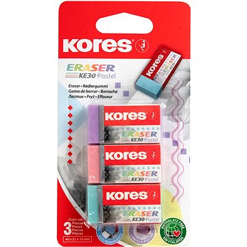KORES KE30, 40×21×10 mm, többféle pasztellszín, 3 db a csomagban
