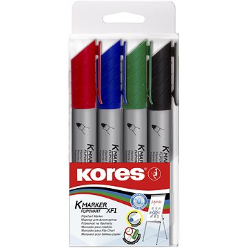 KORES K-MARKER flipchart táblákhoz, kerek hegy - 4 szín a szettben