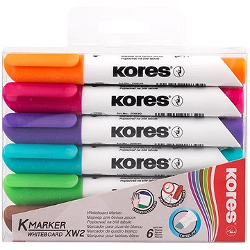 KORES K-MARKER fehér táblákhoz, ferde hegy 3 - 5 mm - 6 színű készlet