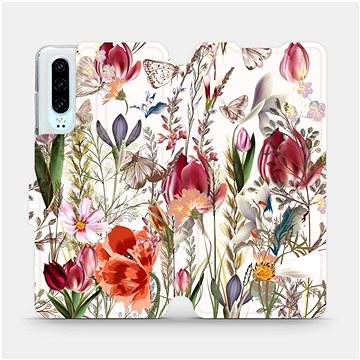 Mobiwear MP01S Huawei P30 flipes tok - virágos rét