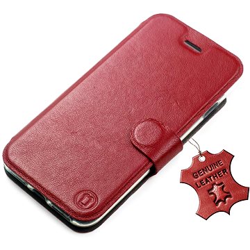 Mobiwear Apple iPhone 13 Mini sötétvörös bőr flip tok - L_DRS