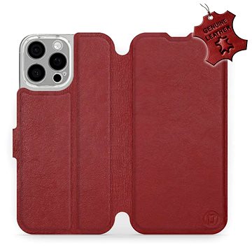 Mobiwear Apple iPhone 16 Pro Max sötétvörös bőr flip tok - L_DRS