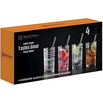 Nachtmann ETHNO Longdrink készlet, 4 darab, 422 ml, 4 darab szívószállal