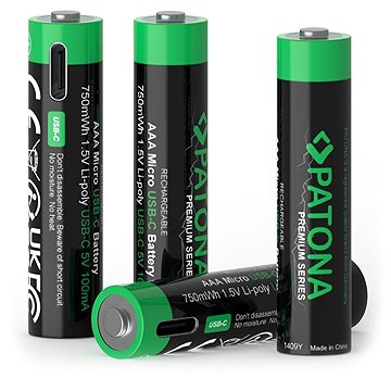 PATONA AAA/LR03 Li-Pol 500mAh 1,5V USB-C töltéssel, 4 db