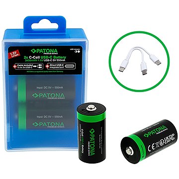 PATONA PREMIUM LR14 (C) 2300 mAh, USB-C töltéssel, 2db
