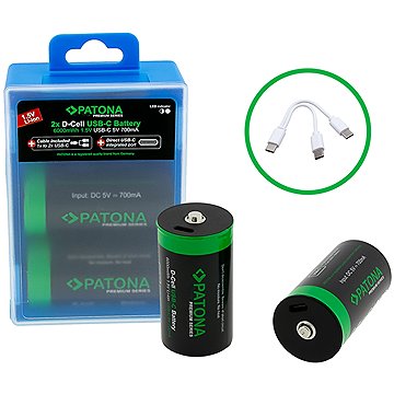 PATONA PREMIUM LR20 (D) 4000 mAh, USB-C töltéssel, 2db