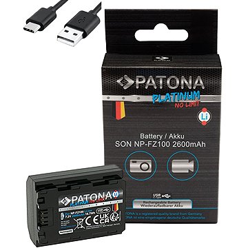 PATONA Sony NP-FZ100 kompatibilis, 2400 mAh, Li-Ion, Platinum, USB-C töltés