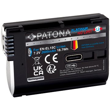 PATONA Nikon EN-EL15C kompatibilis, 2600 mAh, Li-Ion, Platinum USB-C
