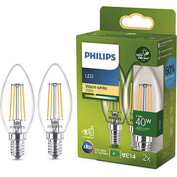 Philips LED 40 W, B35, E14, 2700 K, CL UE 2PF/SRT