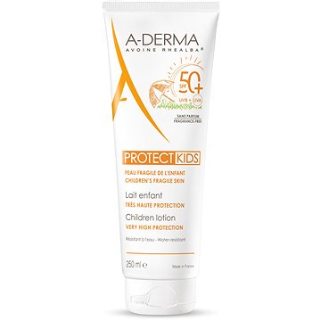 A-Derma PROTECT KIDS naptej gyermekeknek nagyon magas SPF50+ védelemmel, 250ml