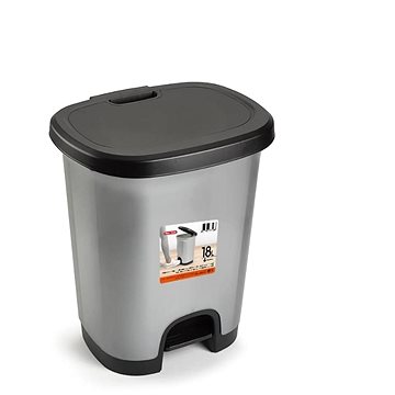 Plastic Forte Color szeméttároló, fekete-ezüst, betét nélkül pedállal, 18 l
