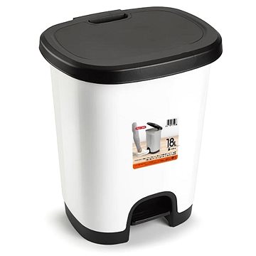Plastic Forte Color szeméttároló, fekete-fehér, betét nélkül pedállal, 18 l