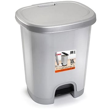 Plastic Forte Color szeméttároló, ezüst, betét nélkül pedállal, 18 l
