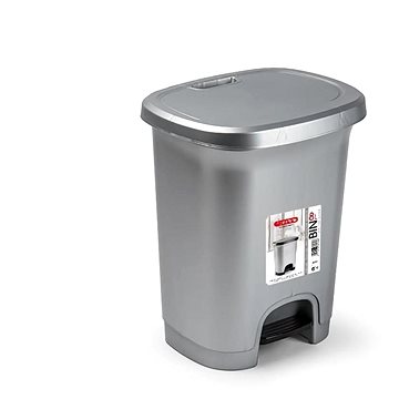 Plastic Forte Color szeméttároló, ezüst, betét nélkül pedállal, 8 l