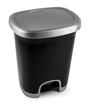 Plastic Forte Color szemetes, fekete-ezüst, betét nélkül pedállal, 27 l