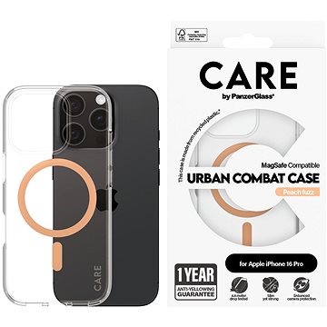 PanzerGlass CARE Apple iPhone 16 Pro MagSafe Combat átlátszó/barackszín nem sárguló tok