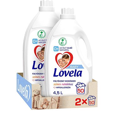 LOVELA Baby folyékony mosószer színes ruhákhoz, 2×4,5 l (100 mosás)