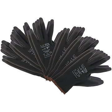 SIXTOL Rukavice pracovní z polyesteru polomáčené v PU Glove PE-PU 9, černé, vel. 9