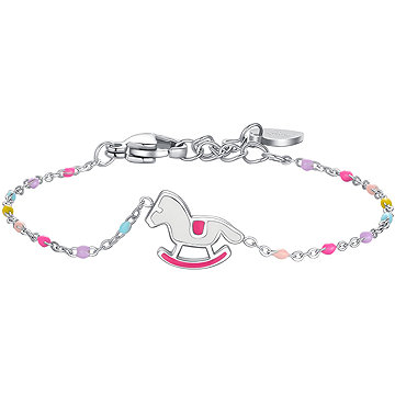 Steel bracelet, plate and rocking horse with pink and fuchsia enamel