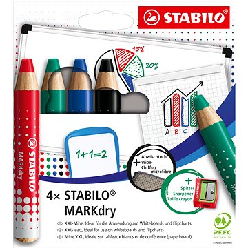 STABILO MARKdry szett hegyezővel és törlőkendővel, 4 db, 4 szín