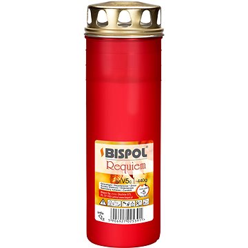 BISPOL Temetői mécses, requiem, préselt viasz, műanyag, piros 120 h