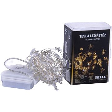 Tesla - dekoratív nano Fényfüzér, csillag 1,5cm, 50LED, 2700K, 5m +30cm, 3x AA elem, időzítő, IP44
