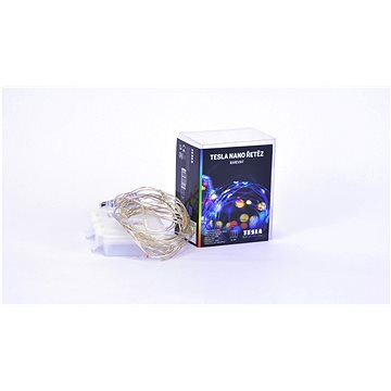 Tesla - nano fényfüzér 50LED, RGB, 5 m + 30 cm-es kábel, 3x AA elem, időzítő, IP44