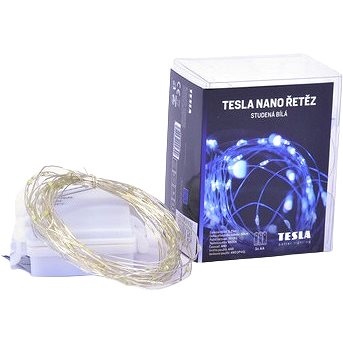 Tesla - nano fényfüzér 50LED, 6500K, 5 m + 30 cm-es kábel, 3x AA elem, diőzítő, IP44