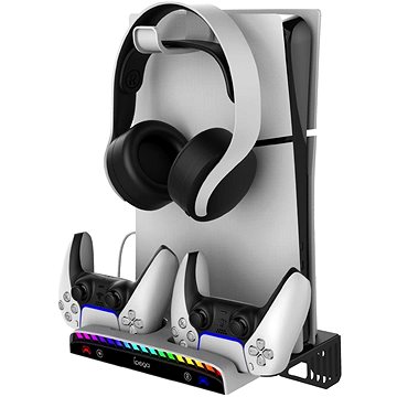 iPega P5S011 PS5/PS5 Slim/PS5 Pro fali állvány + kettős PS5 vezérlő töltőállomás