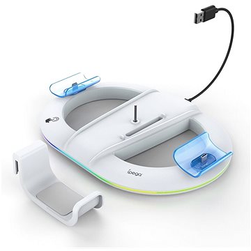 iPega P5S045 Függőleges PS5/PS5 Slim/PS5 Pro RGB töltőállvány, fehér