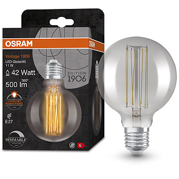 OSRAM Dimmelhető LED izzó, füstös, E27, 11 W, VINTAGE GLOBE, meleg fehér