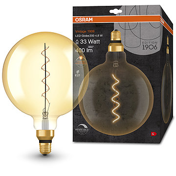 OSRAM Dimmelhető LED izzó, aranyszínű, VINTAGE, E27, 4,8 W, GLOBE, meleg fehér