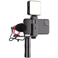 Telefontartó Apexel video rig mikrofonnal és led fénnyel