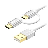 Adatkábel AlzaPower MultiCore microUSB + USB-C 1m Silver
