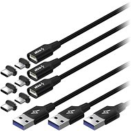 AlzaPower MagCore 2in1 USB-C + Micro USB, 5A, Multipack 3 db, 0,5 m fekete - Adatkábel